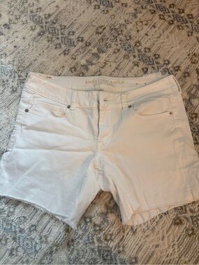 American Eagle • White Women's Denim Shorts - Casual High-Rise Cutoff
